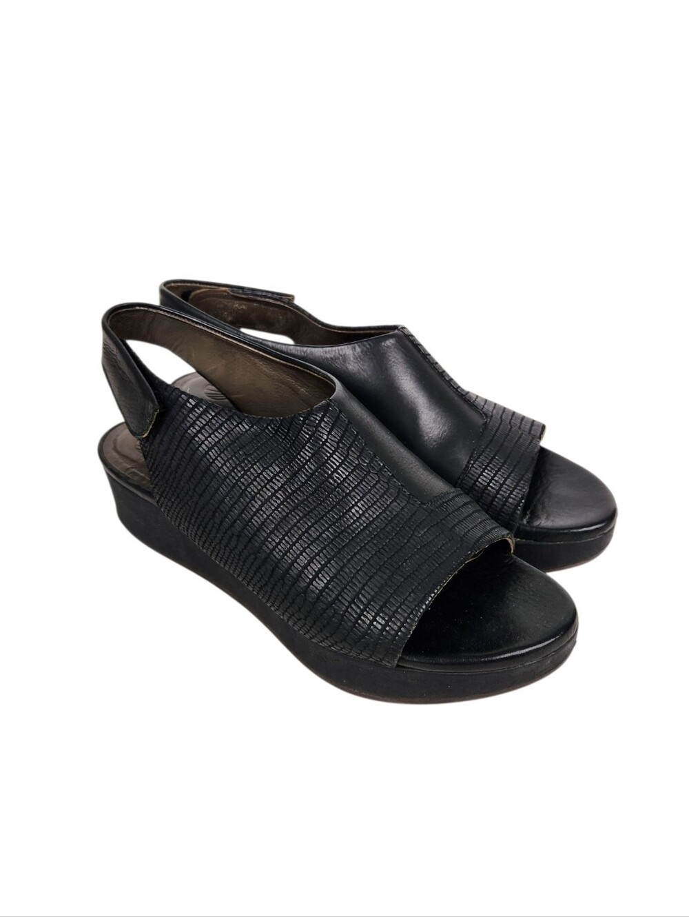 Coclico Black Leather Snakeskin Embossed Slingback Platform Sandal Womens Size 8